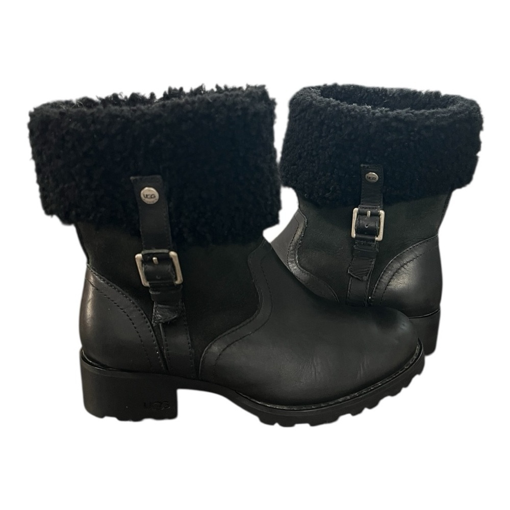 UGG Black Bellvue II Leather Boots with Shearling Lining Size 6 - Picture 6 of 12